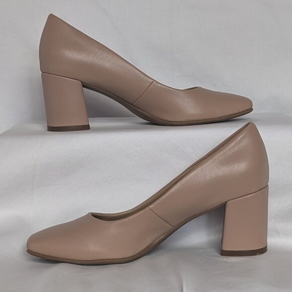 Warner block heel square-toe pump neutral creme brulee size 5.5 GUC Naturalizer - Picture 2 of 15